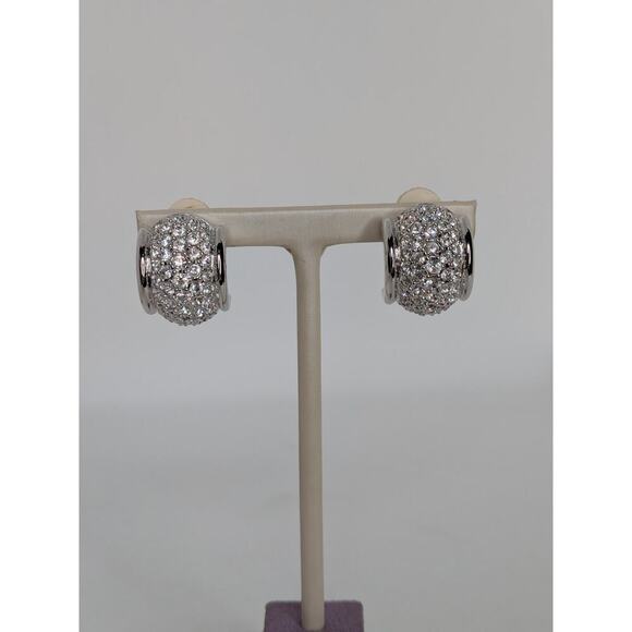 Swarovski Jewelry - Swarovski Crystal Huggie Hoop Silver Vintage Clip Earrings in Excellent Cond.